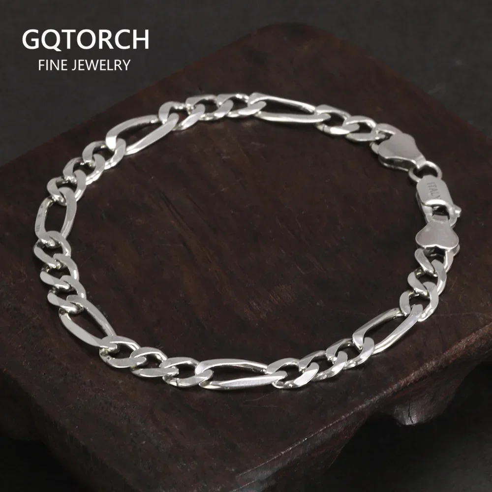 

Real 925 Sterling Silver Italian 5mm Diamond-Cut Figaro Chain Bracelet Necklace For Women Men Classic Handmade Jewelry