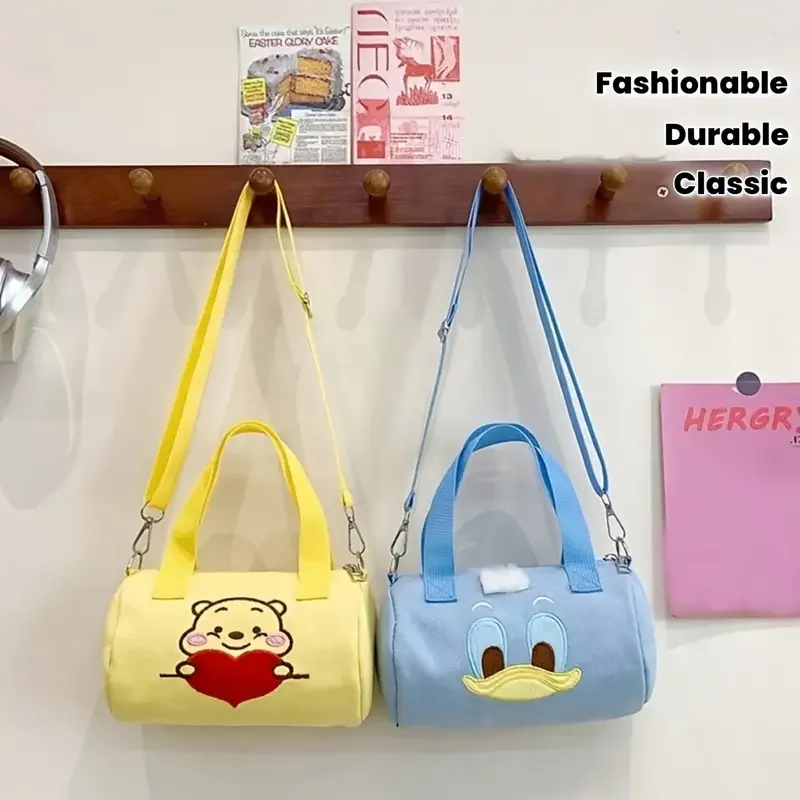 1pc Mesuca Classic Characters Cylinder Crossbody Bag | Pooh Bear/Duck, Practical and Stylish, Vintage 2D Flat Print Design
