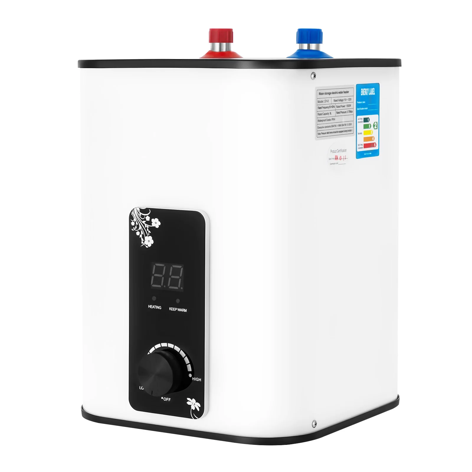 Calentador de Agua Instantáneo de 1500W, Mini Calentador de Agua Eléctrico de 8L con Control de Temperatura 32-149 ° F para Cocina, Baño y Autocaravana