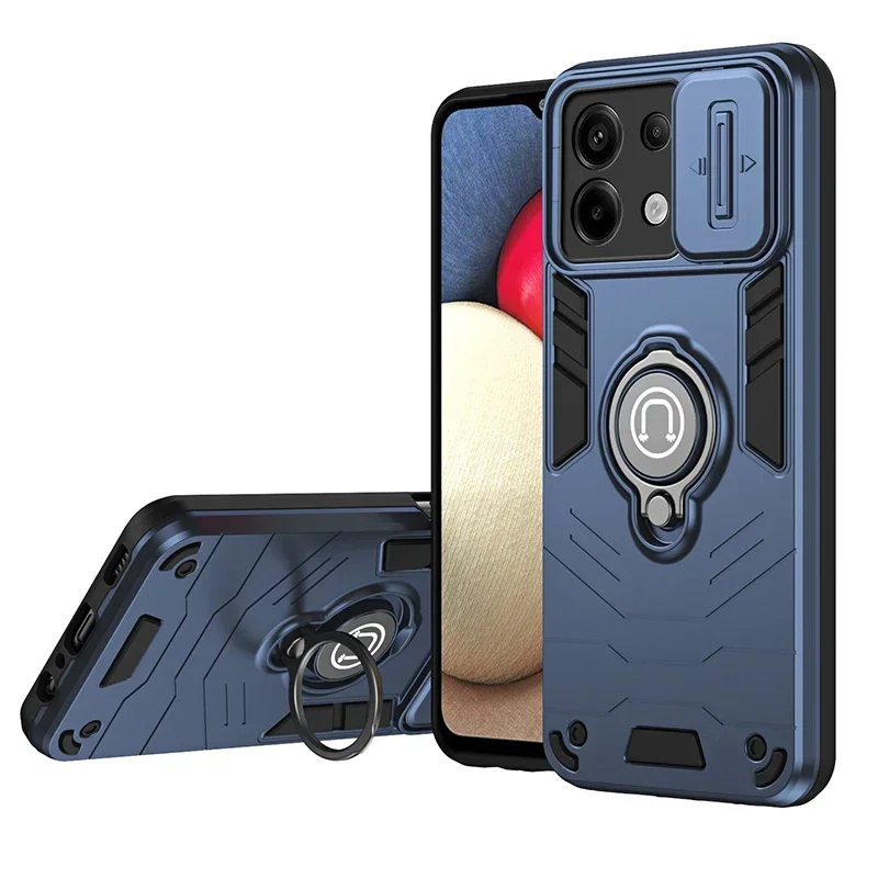 

Hard Slide Camera Protection Case Magnetic Circle Ring Fondar Holder Back Cover for Xiaomi Redmi Note 9S 10 11 12 13 Pro + Plus