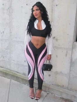 Dameslegging Lage taille Lengte Slanke casual jogger Fitness Sportieve actieve broek 2025, lente gestreepte print capris