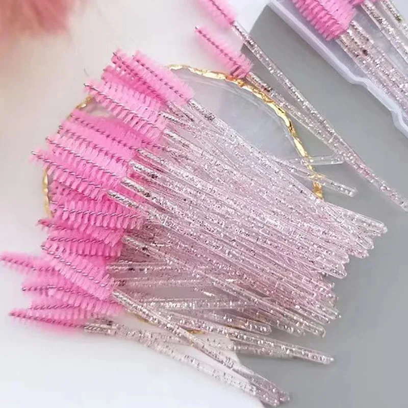 50Crystal Eyelash Comb with Holder Disposable Eyelash Extension Brush Mascara Applicator Professional Makeup Tool Set