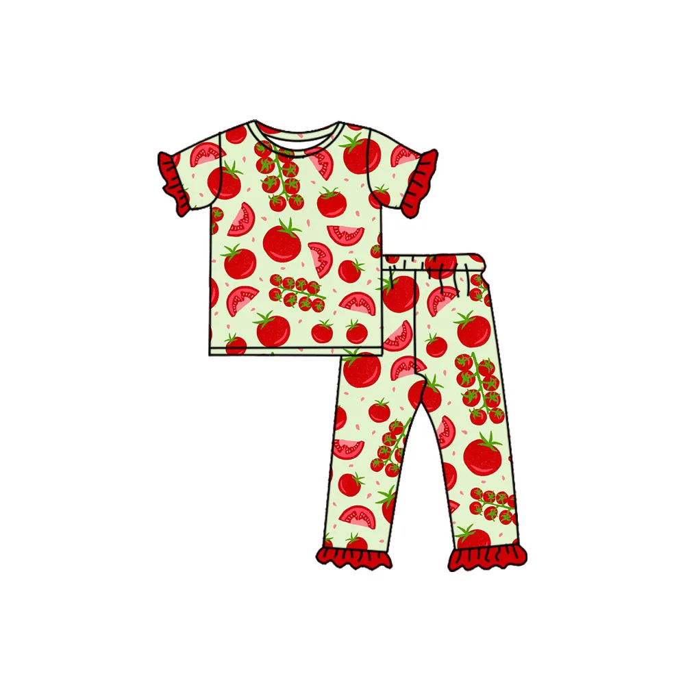 Boutique Girls Pajamas Outfits Short Sleeve Strawberry Print Clothing Sets Wholesale Kids Clothing