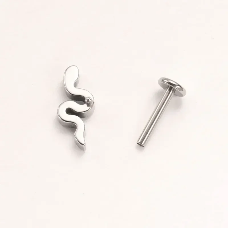 ASTM F136 Titanium Piercing Viper Snake CZ Labret Cartilage Earring Flat Back Stud Conch Tragus Helix Medusa Monroe Piercing