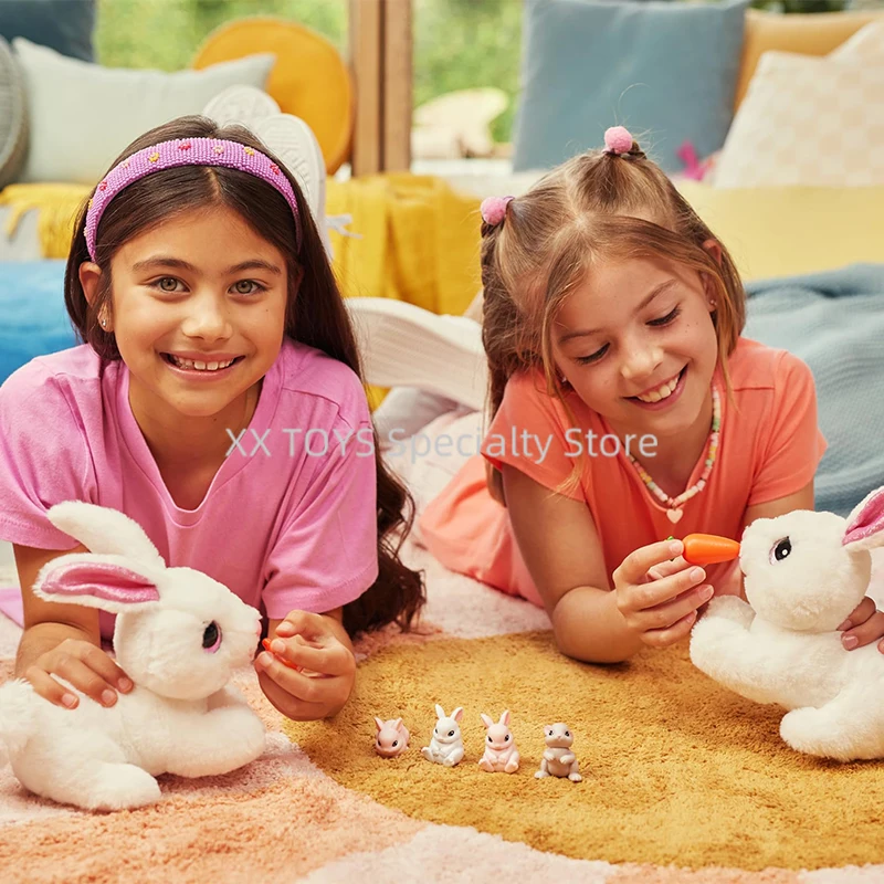 ZURU Pets Alive Mama Bunny and Baby Surprise-Jouets en peluche interactifs électroniques pour animaux de compagnie avec son, compagnon pour enfants, lapin mignon