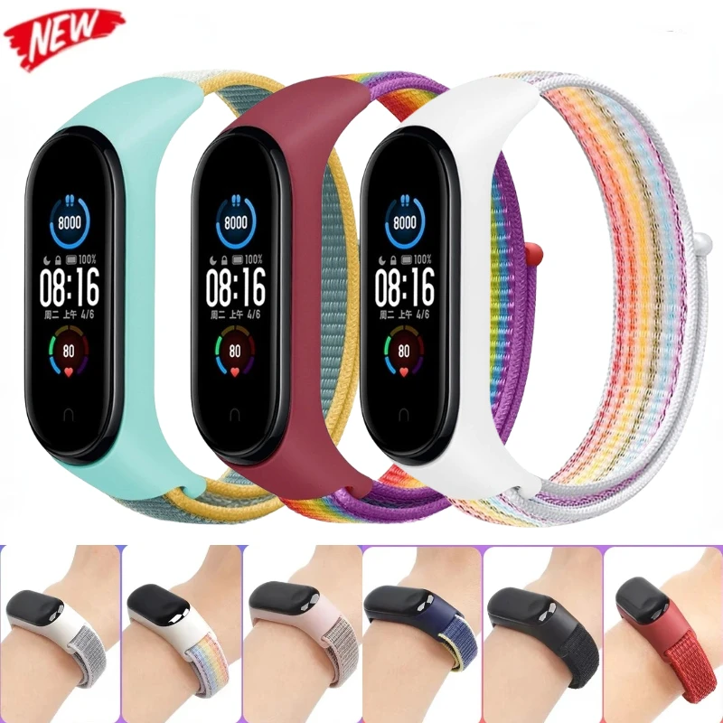 حزام نايلون حلقي لسوار Mi ، حزام ساعة ، سوار رياضي ، Correa Miband ، سوار معصم ، 7 6 5 4 3