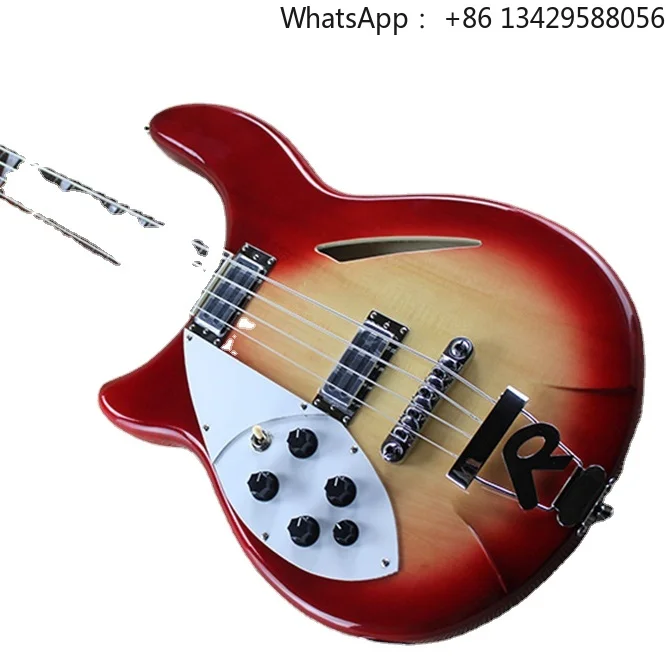 Flyoung Cherry Sunburst Left handed Electric Bass Guitar with 4 Strings Semi-hollow body