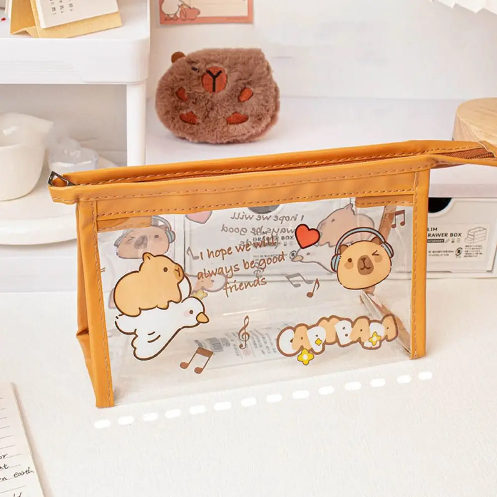 Triangle Capybara Pencil Case Panda PVC Stationery Storage Pouch Transparent Window Large Capacity Stationery Organizer