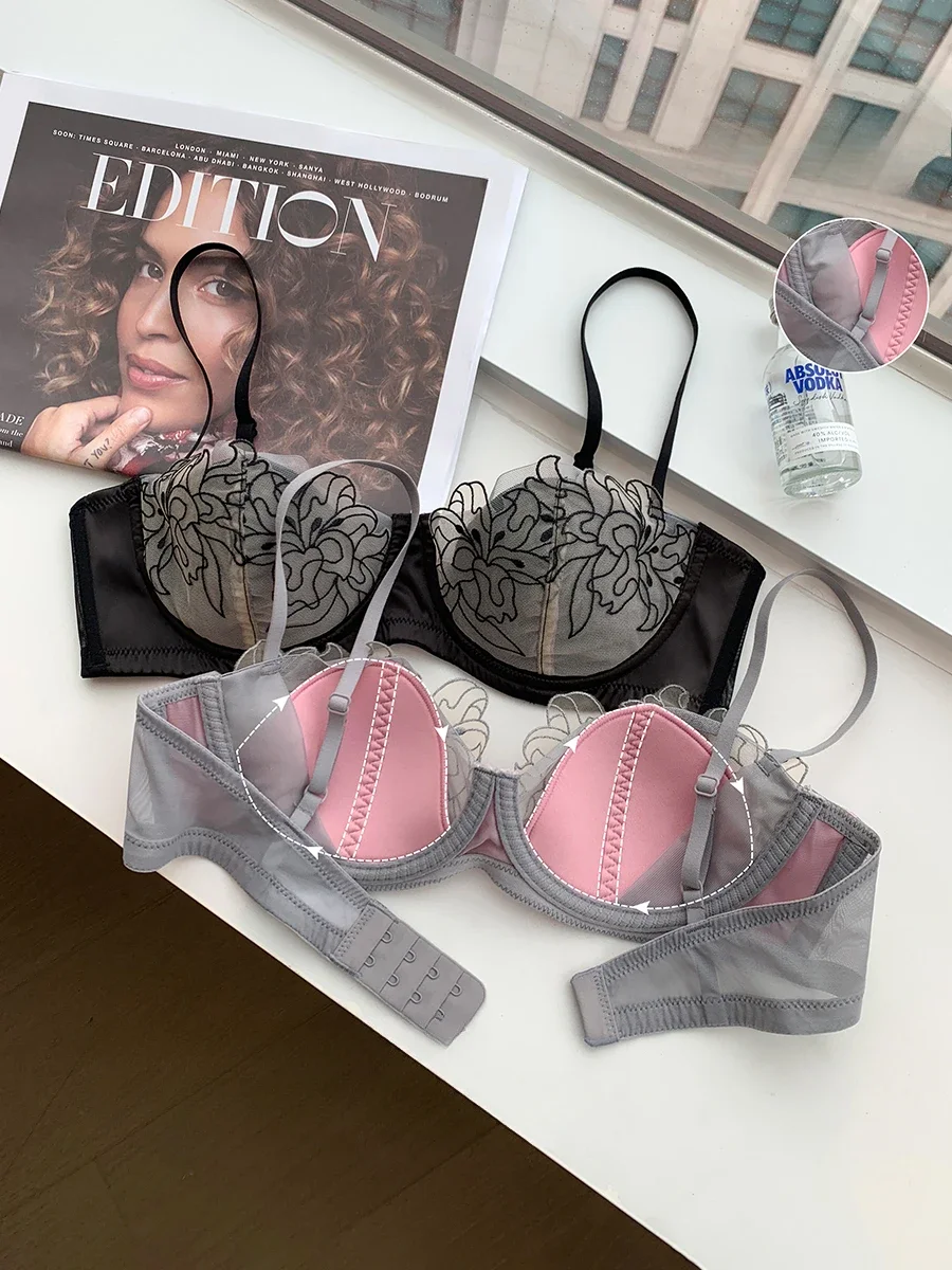 YUQI Französisch Sexy Romantische Sammeln Halbe Tasse Spitze Unterwäsche Weibliche Kleine Brust Unterstützung Anti-schlaffe Reine Wind mädchen Bh Set