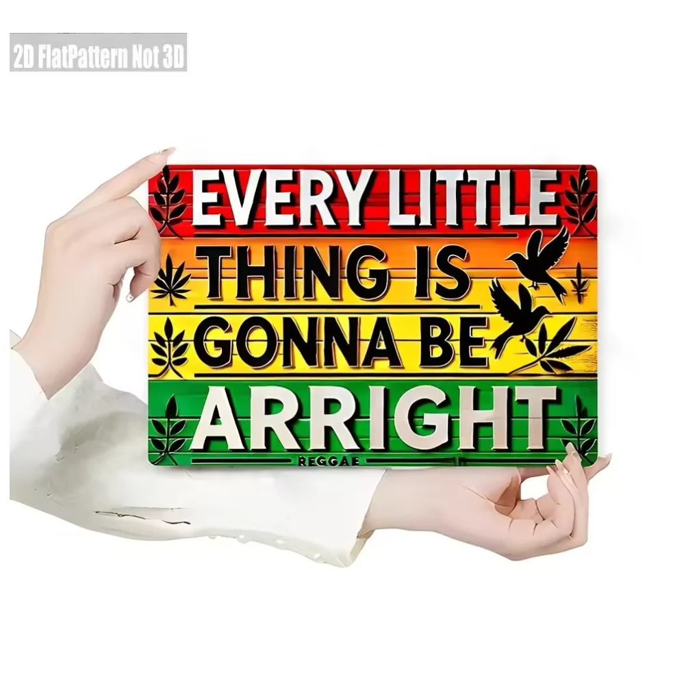 1Pc Reggae-Style Metal 2D Flat Decorative Plaque, 2D Flat Room Decoration with the Phrase 