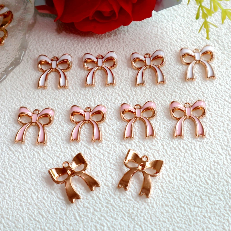 10PCS Larger Hollow Bow Tie Alloy Pendant Enamel Metal Charms DIY Necklace Bracelet Jewelry Keychain Decoration Dangle Accessory