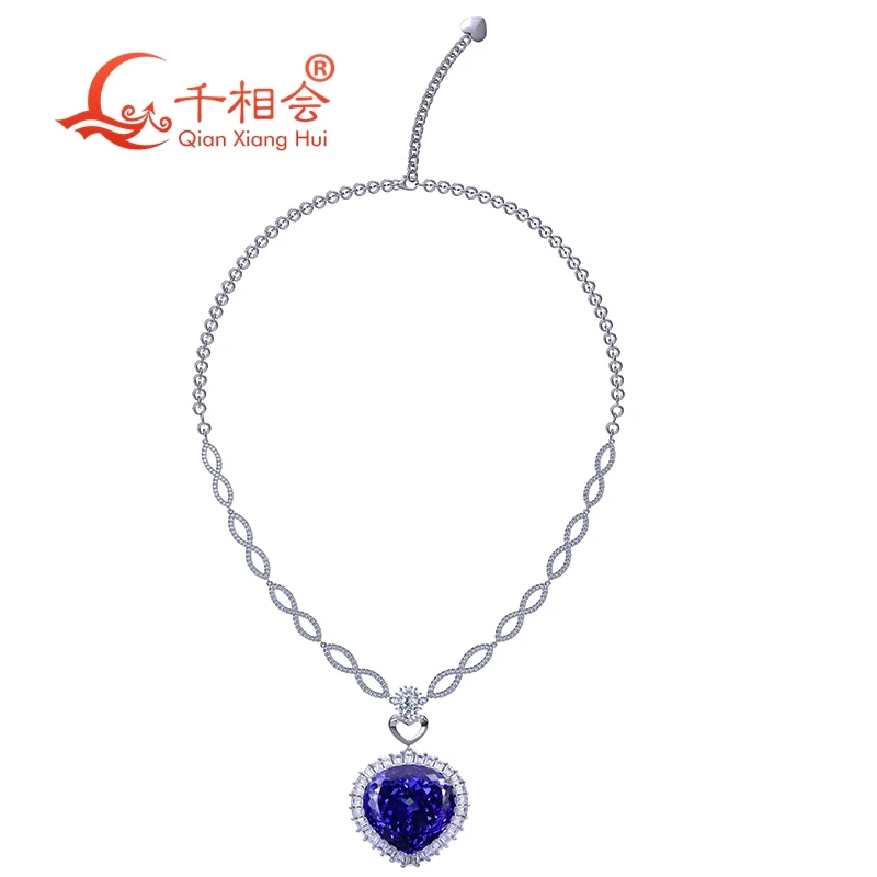 S925 argento moda matrimonio blu tanzanite colore cz o pietra moissanite Titanic cuore dell'oceano amore per sempre collana con ciondolo