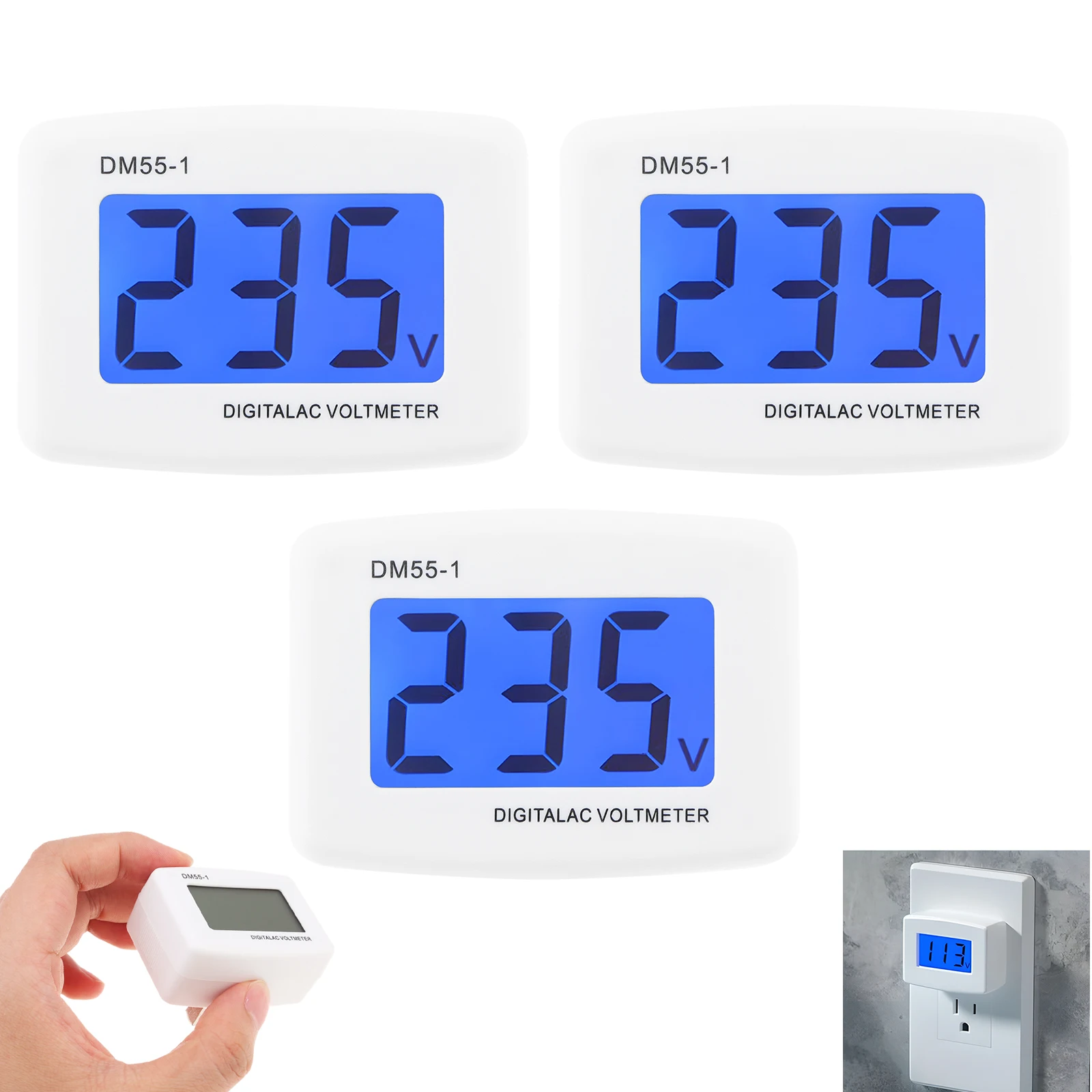 

3pcs/set AC 80-300V EU Plug Digital Voltmeter Tester LCD Display Household Voltage Meter Measuring Monitor Panel Volt Detector