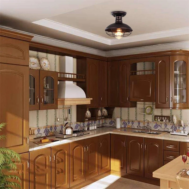 アメリカのレトロな工業用ライト,黒の鉄製天井ランプ,シングルヘッド,階段,バルコニー,ランプ