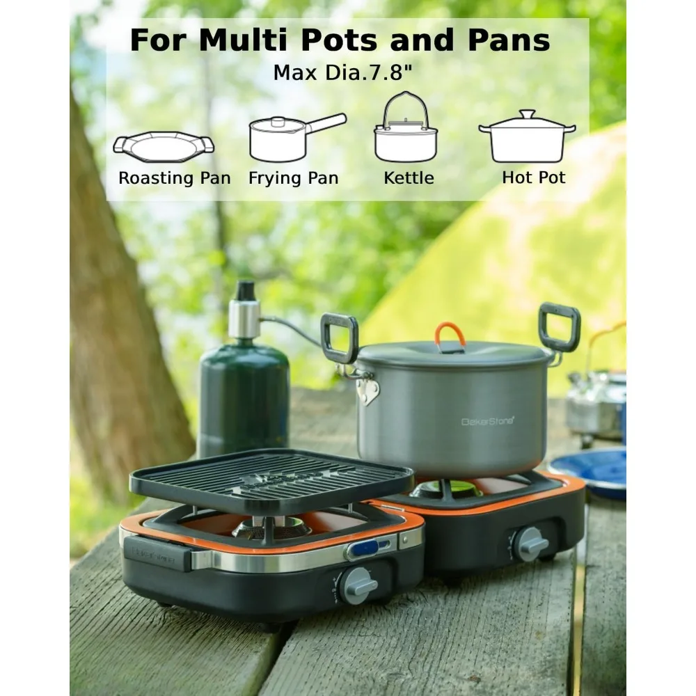 Propane Camping Stove 2 Adjustable Burners with 20,000 BTUs, Portable Folding Camp Stove Outdoor Gas Stove Cooker