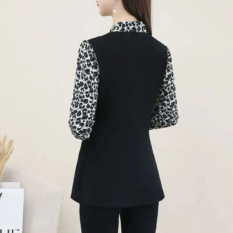 Office Lady Stijlvolle Trekkoord Strik Shirt Elegante V-Hals Lente Herfst Polka Dot Print Luipaard Vrouwelijke Slanke Taille Sjerpen Blouse