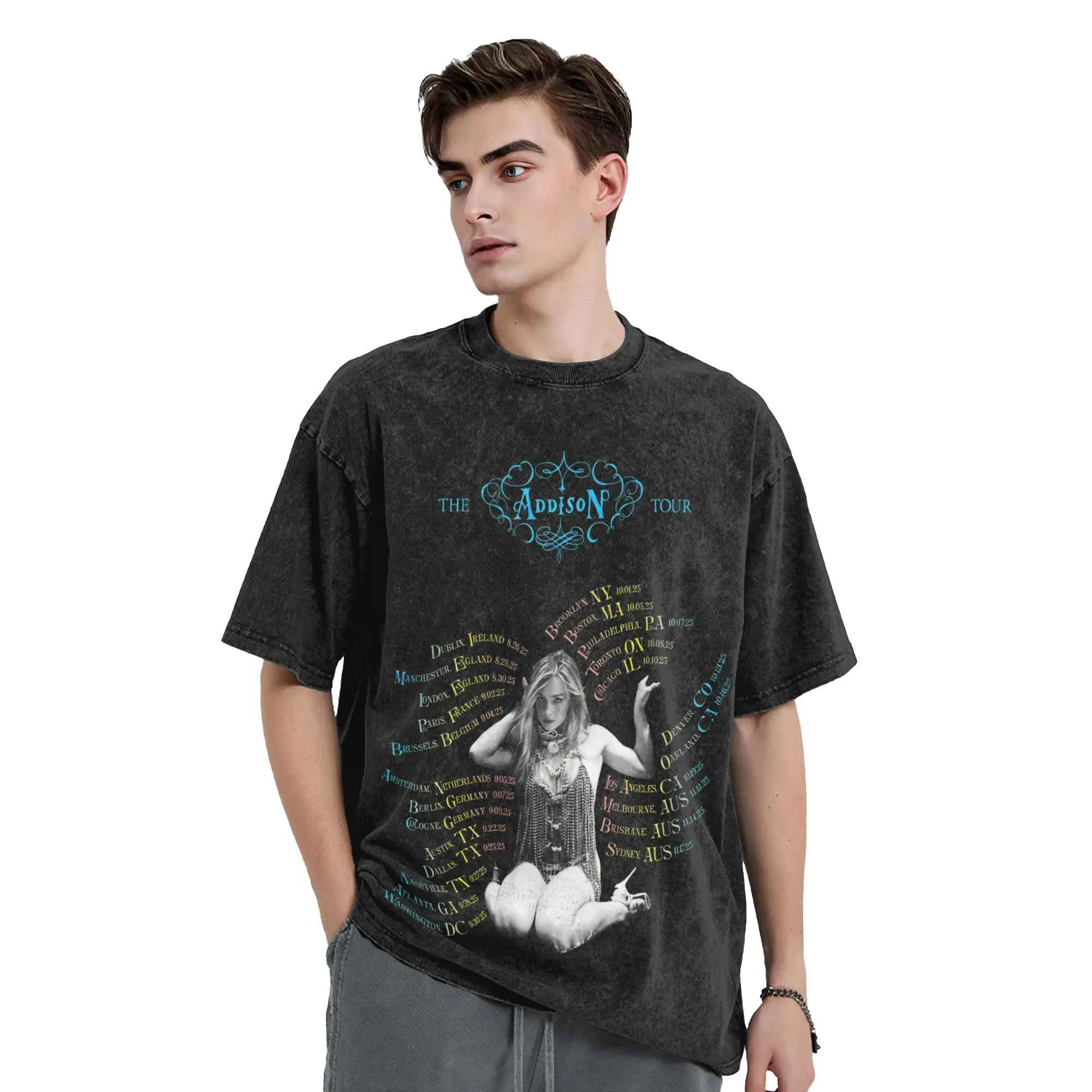 المغني أديسون راي جولة حول العالم تي شيرت الهيب هوب غسلها 100% القطن Harajuku تي شيرت الجدة الرجال النساء بلايز الشارع الشهير بلايز تيز #3