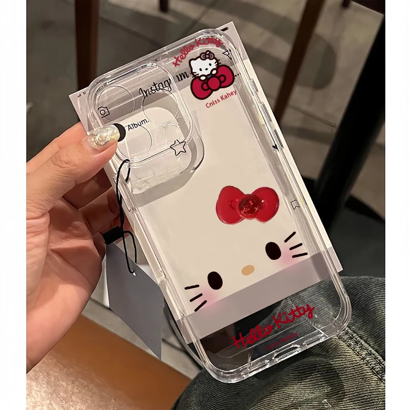 حافظة هاتف هالو كيتي ثلاثية الأبعاد لهاتف آيفون 17 16 برو ماكس 17 اير 16e 15 14 12 13 11 برو ماكس X 16 بلس 13 غطاء صغير شفاف