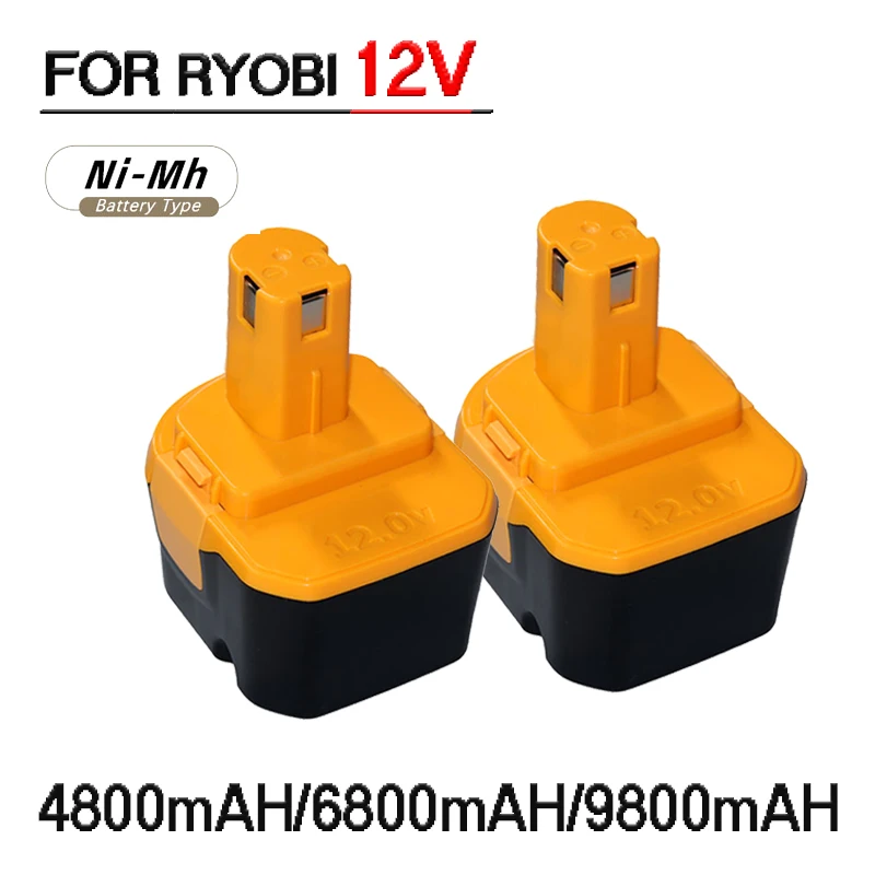 

4800mAh/6800mAh/9800mAh for Ryobi 12V Replacement Power tool Battery NI-MH B-8286 BPT1025 RY-1204 1400143 1400652 1400670 440000