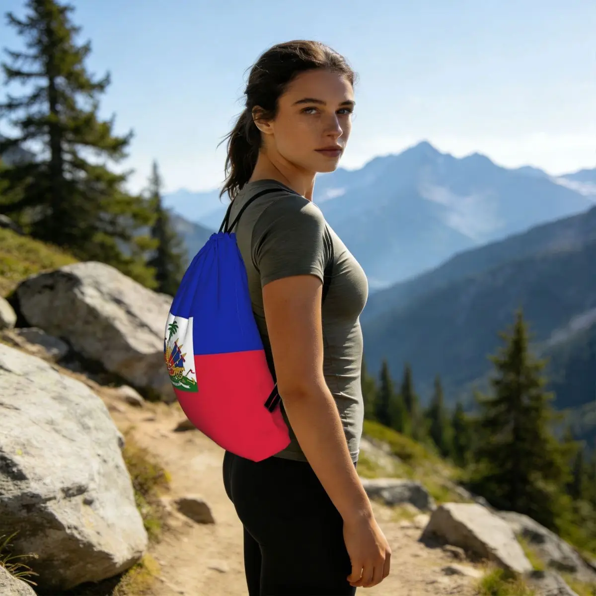 Haiti Flag Print Backpacks Casual Drawstring Bags Sports Bag Book Bags for Travel School