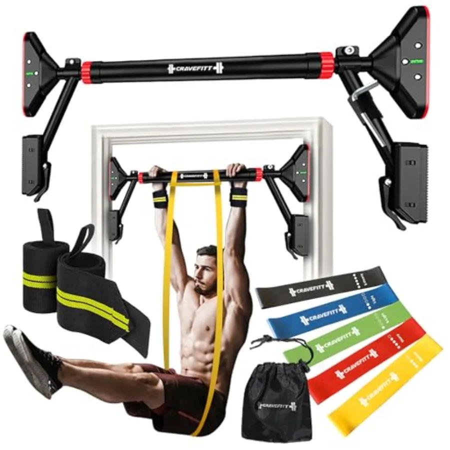 

Pull Up Bar for Doorway with Resistance Bands and Wrist Wraps Adjustable Chin Up Bar for Upper Body Workouts 29.9" 35.5" Lockin
