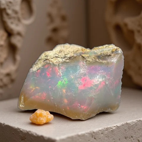 Natural Rare Colorful Ethiopia Opal (No Need Water) Gem Mineral Specimen Box Size:34X34mm (Need Lighting) Sunlight Best