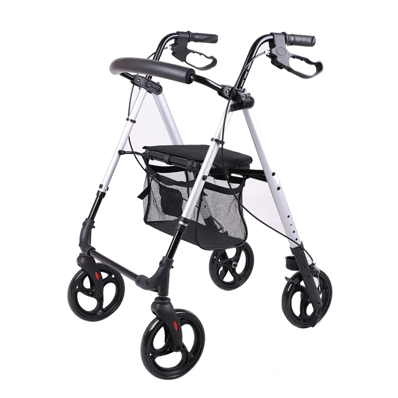 

Adjustable Elderly trolley aluminum walker four-wheel walker foldable walker with wheels grocery shopping wheelchair