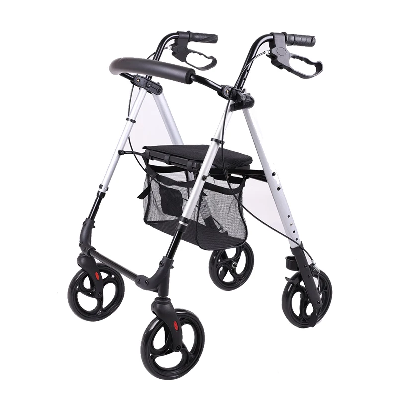 Adjustable Elderly trolley aluminum walker four-wheel walker foldable walker with wheels grocery shopping wheelchair