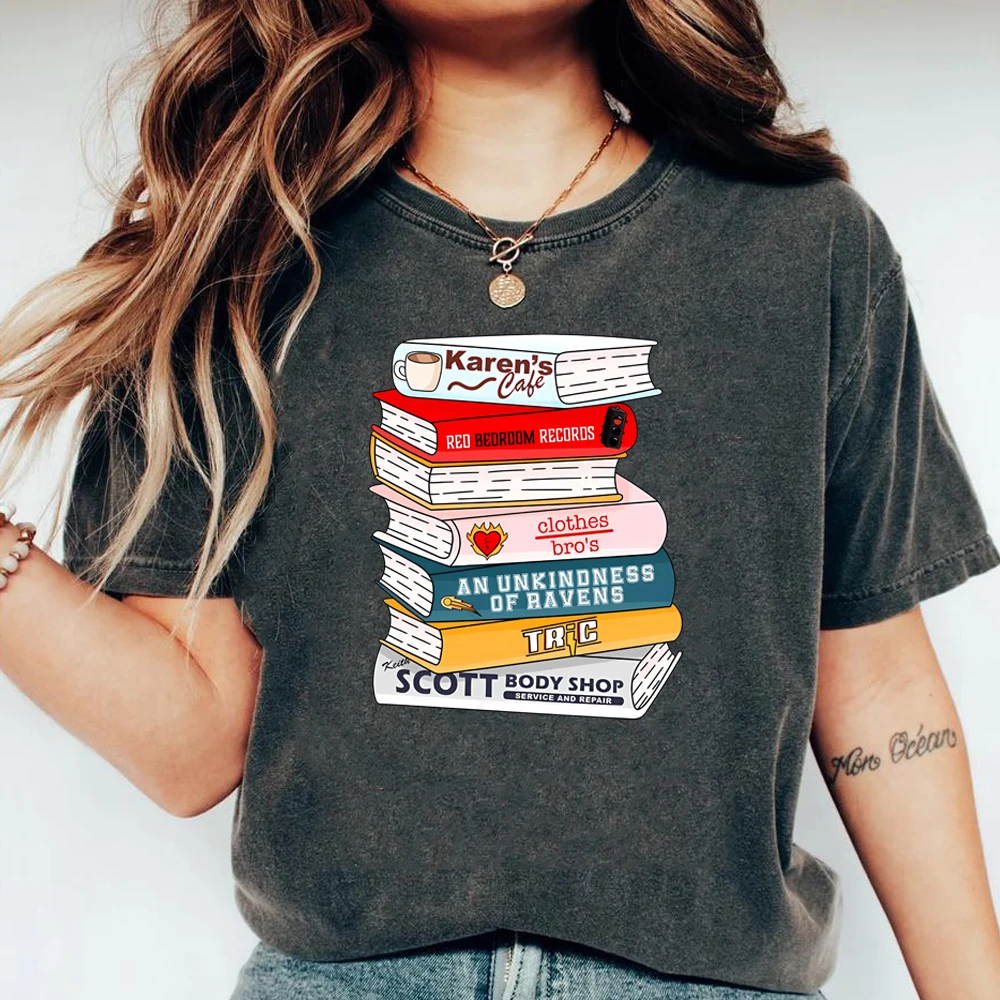One Tree Hill Bookstack Camiseta Tree Hill Carolina do Norte Camisa Karen's Cafe OTH Tees Tv Show Camisetas Inspiradas Mulheres Tops Casuais