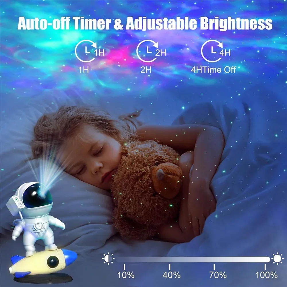 Rocket Astronaut Galaxy Projector Night Light Lamp Sky Projector 360° Rotate Adjustable Bedroom Nebula Projection For Kids Gifts