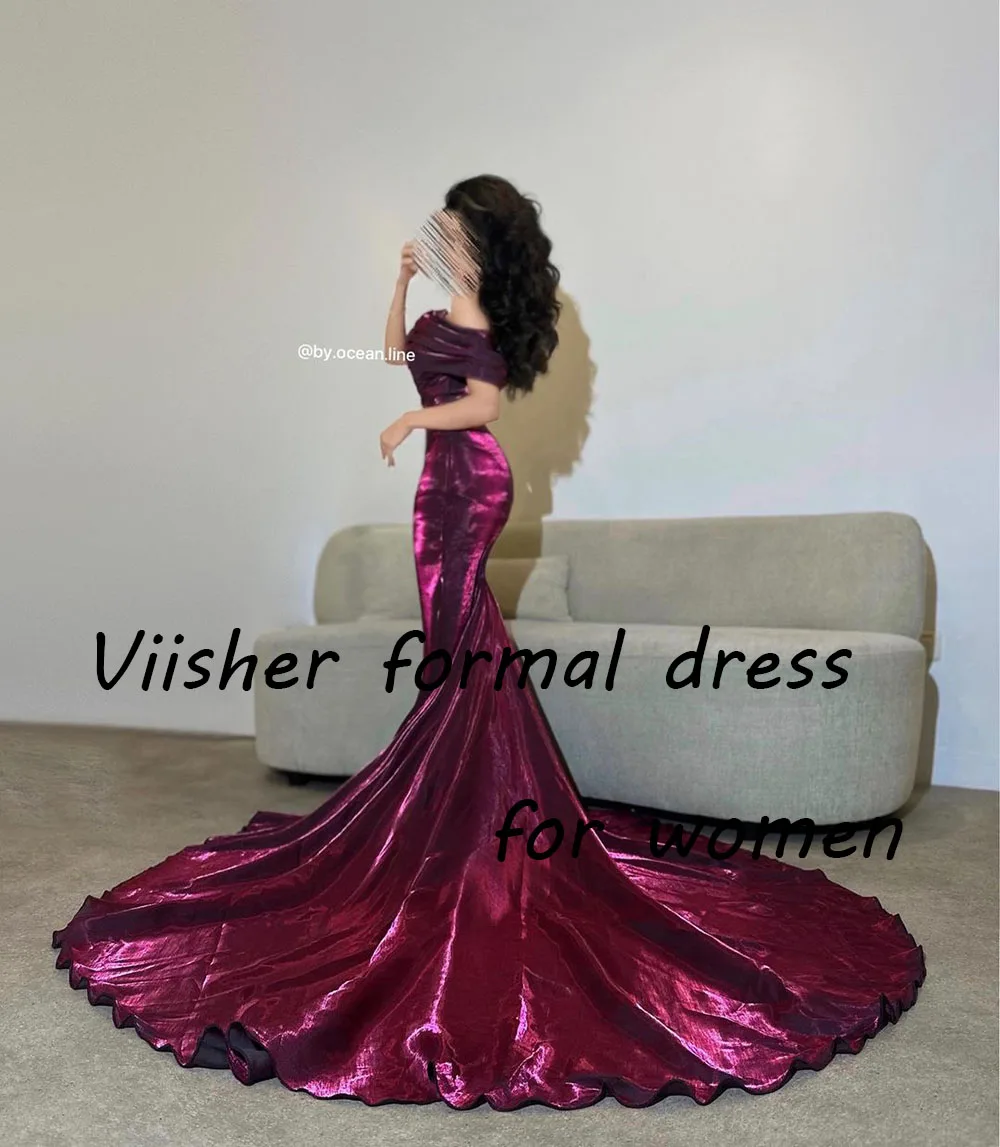 Vestidos de Noche de sirena púrpura con hombros descubiertos, vestido de fiesta Formal largo con cordones en la espalda, árabe, Dubai, celebración de graduación con tren