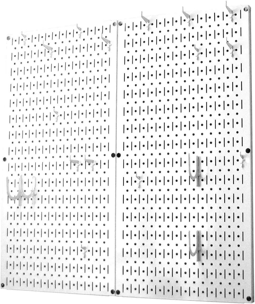 White Kitchen Pegboard Organizer for Pots and Pans Storage Rack with Accessories Kit