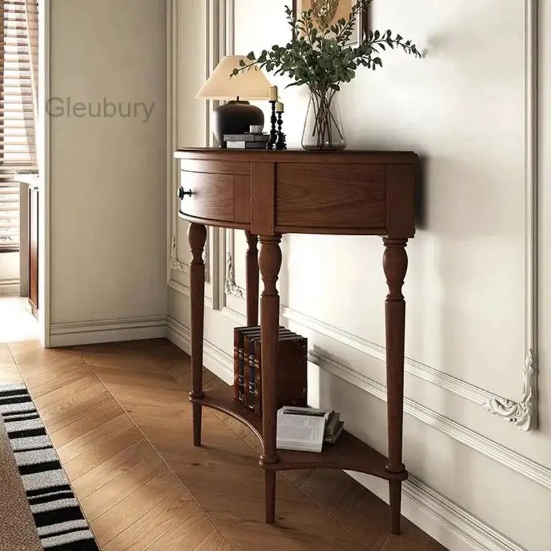Mesa Consola Tradicional de Estilo Vintage con Almacenamiento, Mesa Consola Rústica y Elegante con Tiradores Metálicos, Mueble Mesa Consola