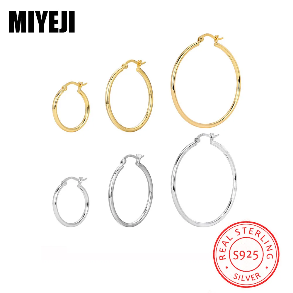 MIYEJI Real S925 Sterling Silver Hollow Tube Circle 18K Gold Plated Hoop Earrings For Unisex Daily Wear Fine Jewelry Accessible