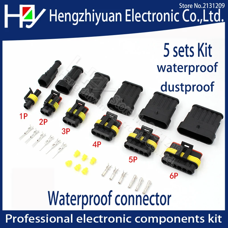 Hzy 2sets Kit 1P 2P 3P 4P 5P 6PIN Pins Way AMP Super Seal Waterproof Electrical Wire Connector Plug For Car Waterproof Connector