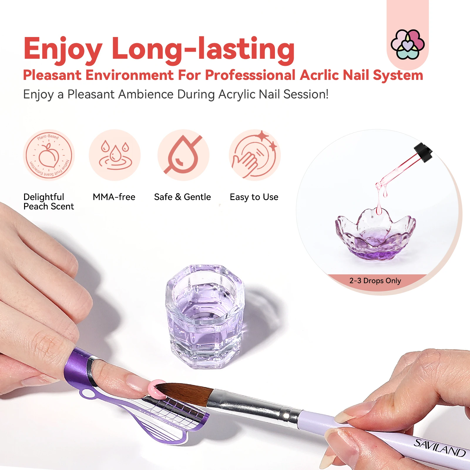 SAVILAND 30ml ピーチの香り モノマー臭消し液 アクリルネイルリキッド用 ドロッパー付き プロ用ネイルテクニシャン向け