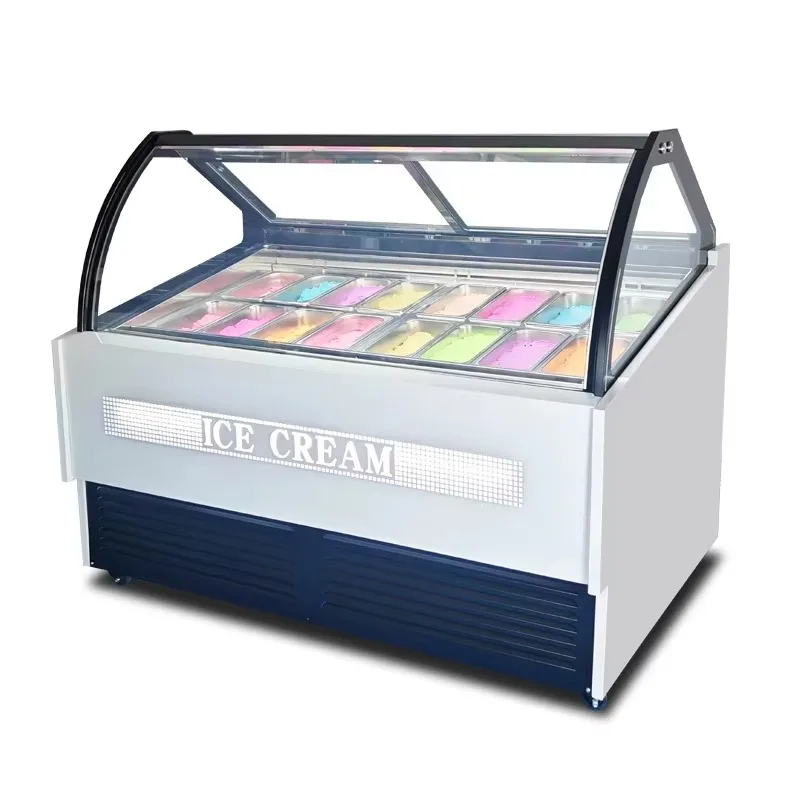 

Air Cooled Ice Cream Scooping Freezer Ice Cream Dipping Glass Showcase Cabinet Display Refrigerator Showcase