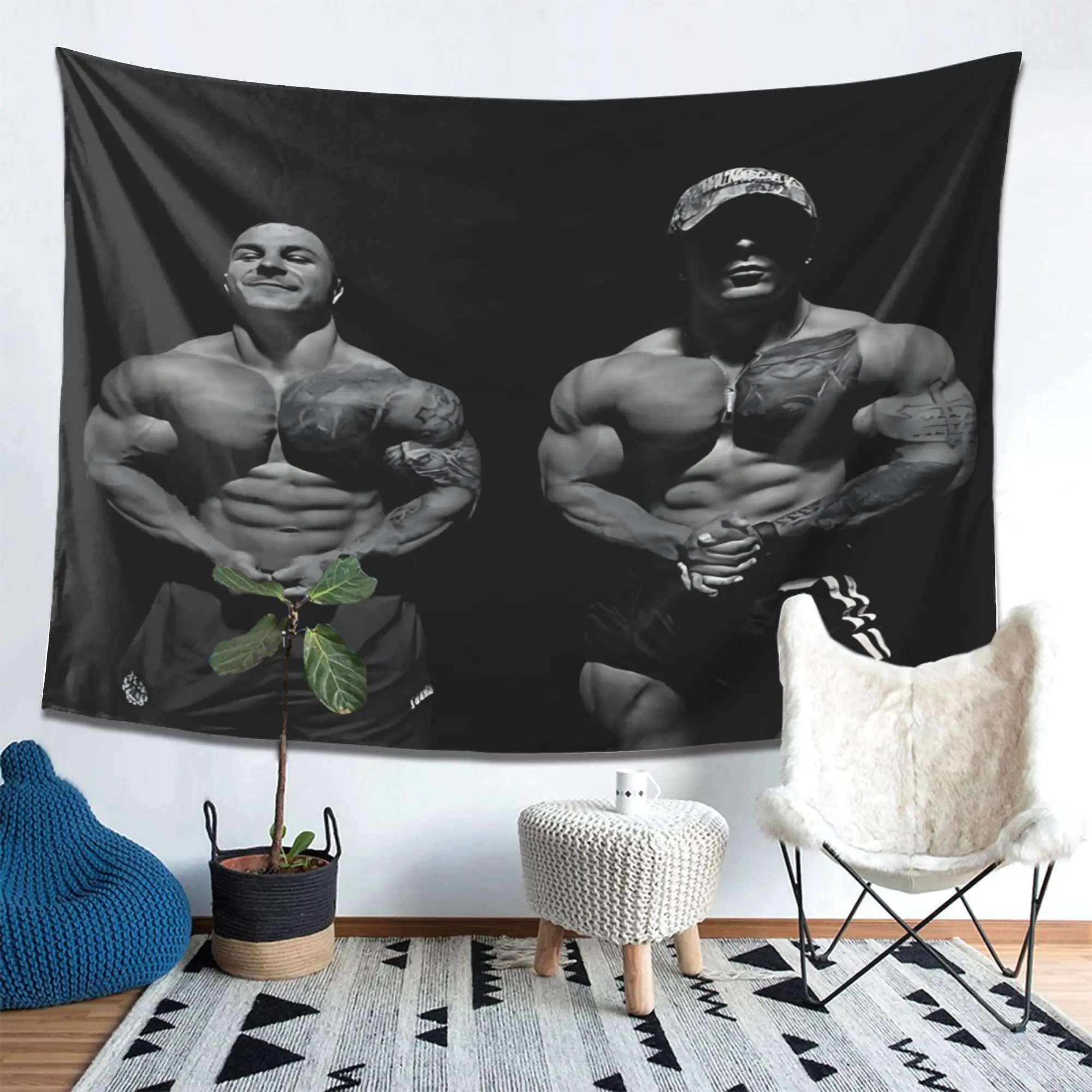 Bodybuilder Tattoo Promotional Tapestry, Featuring High-Quality Printed Art Design, Suitable for Decorating Study Rooms, Tea Roo