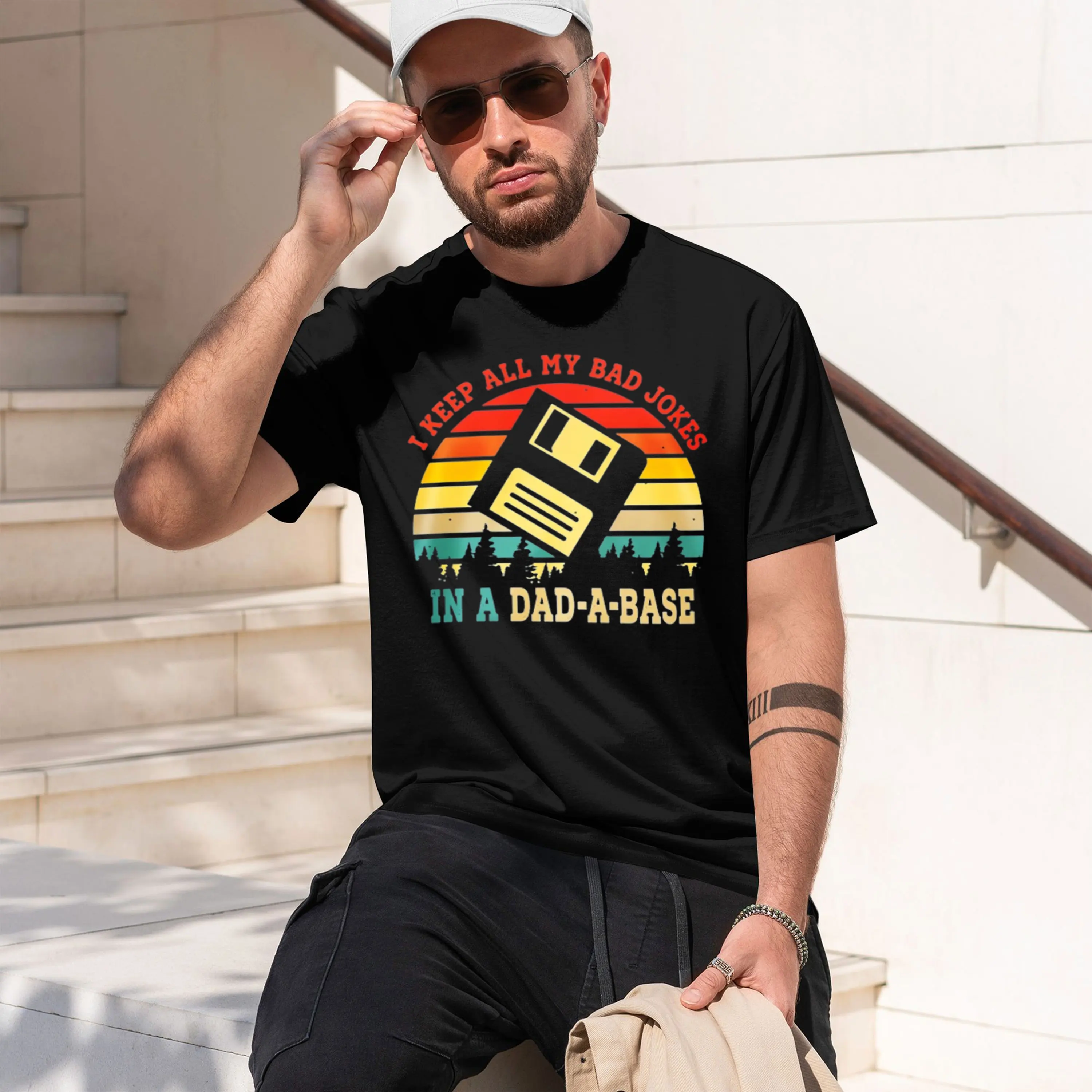 I Keep All My Dad Jokes in A Dad-A-Base Funny Men's Short Sve T-Shirt Graph Tee Graph Tshirts d T Shirt 2026 New Model Short-sle