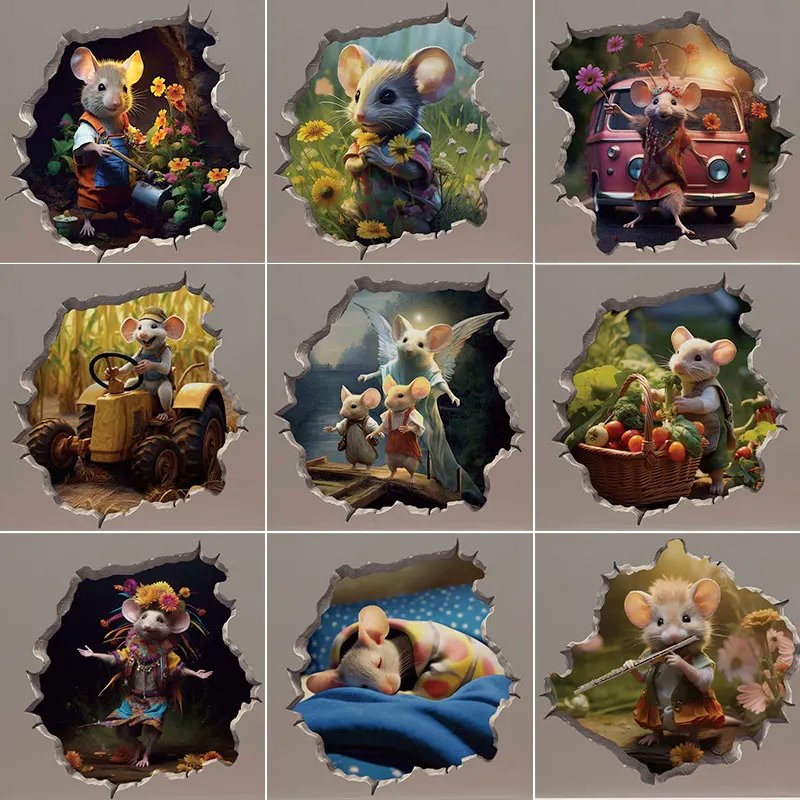 M455 Gardener Mouse in Mouse Hole Decal - Mouse Hole 3D Wall Sticker