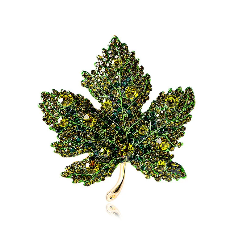 

Elegant Full Rhinestone Colored Maple Leaf Brooches For Women Lady Luxury Shiny Crystal Plant Brooch Banquet Party Jewelry Gift