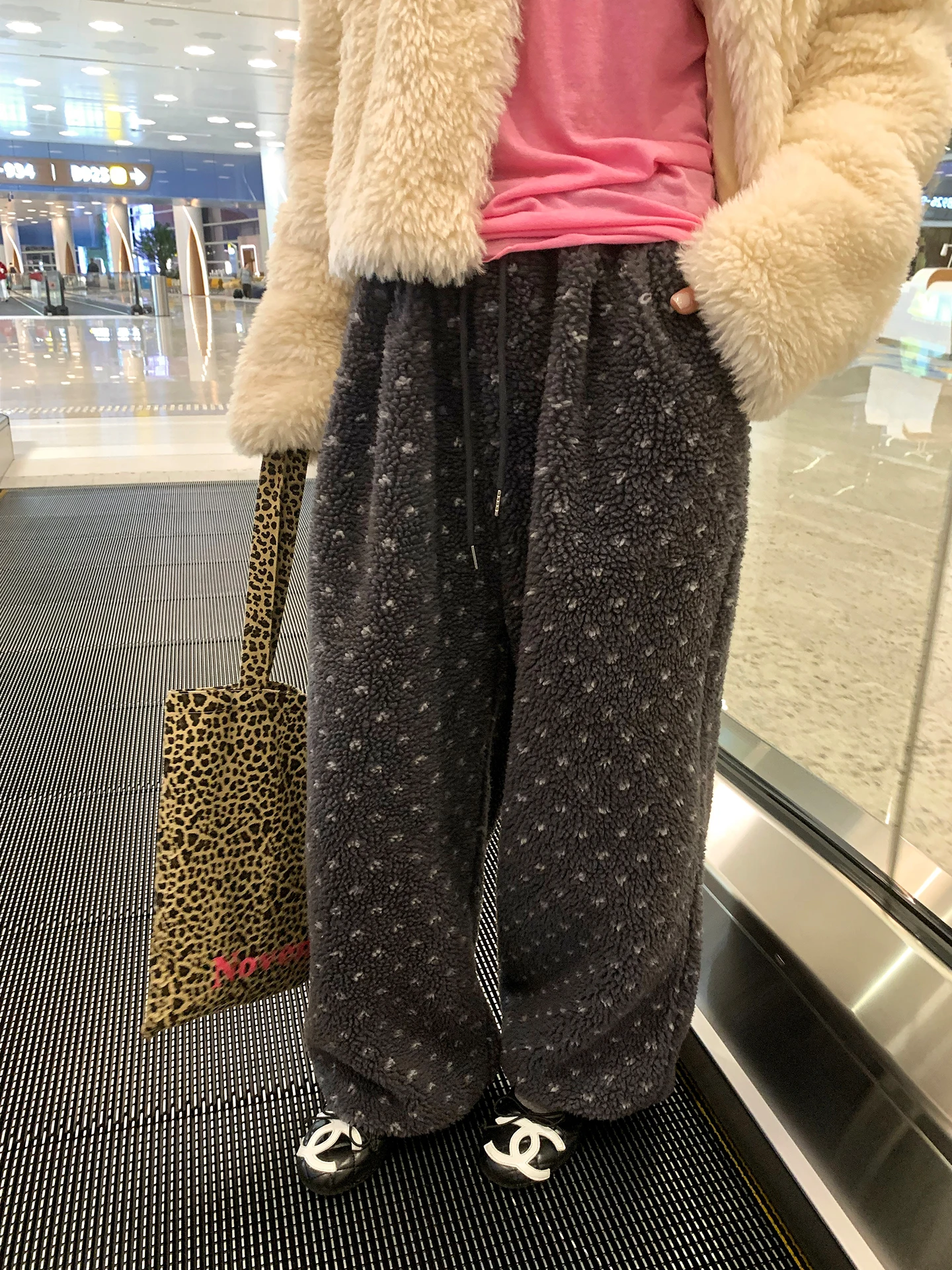 

Warmth And Sle Women's Printed Wide Leg Pants Elastic Waist Furry Casual Trousers Cotton Blend Comfortable Winter Pants