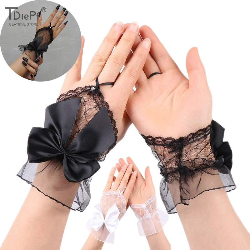 1Pairs Nails Accessories Photography Lace Mesh Hollow Bow Gloves Short Fingerless Sleeves Decoration Nail Gel Polish Display