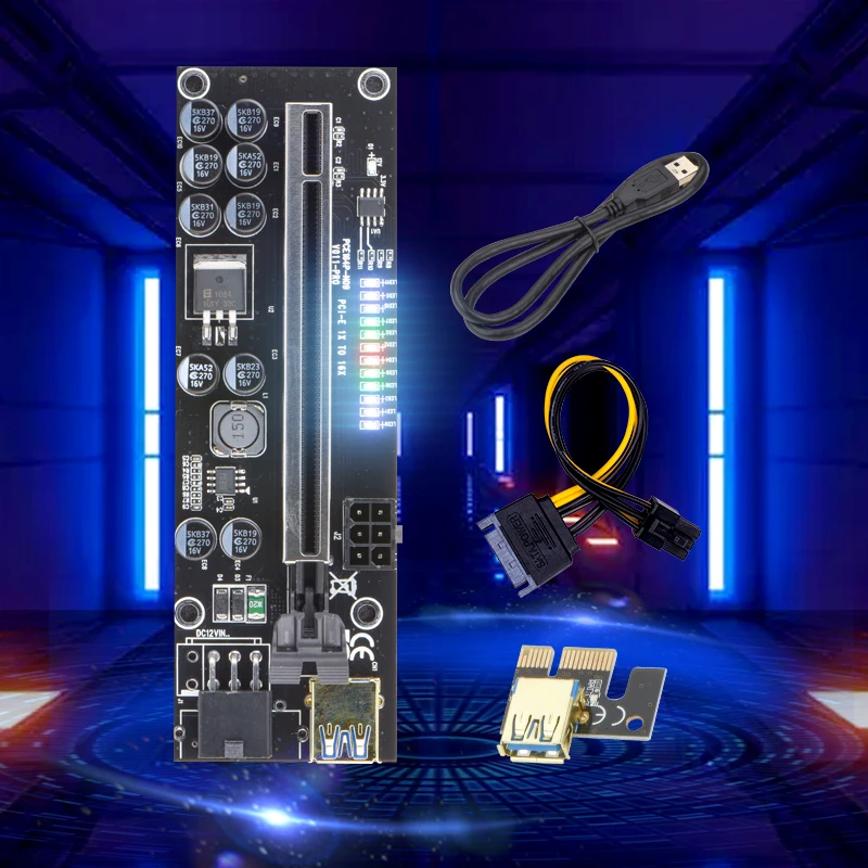 PCIE Riser V011 Pro PCI-E Riser dla karty graficznej Riser 011 Pro PCI Express X16 USB 3.0 6P Kabel zasilający LED do wydobywania bitcoinów