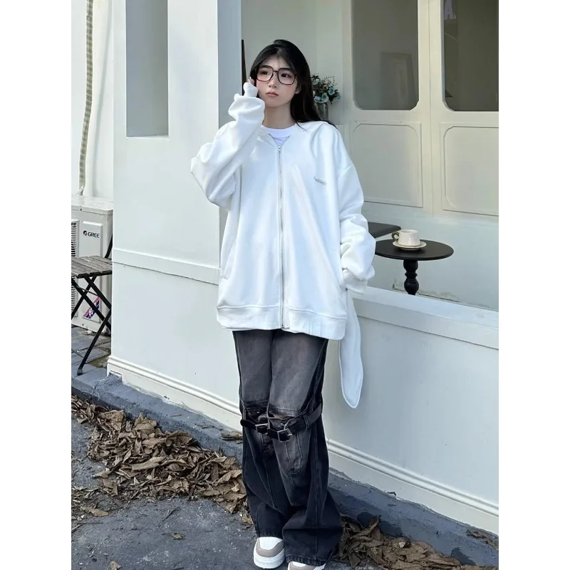 Damska kurtka z kapturem w stylu koreańskim, urocza, luźna, średniej długości, na wiosnę i jesień 2025, odzież damska.