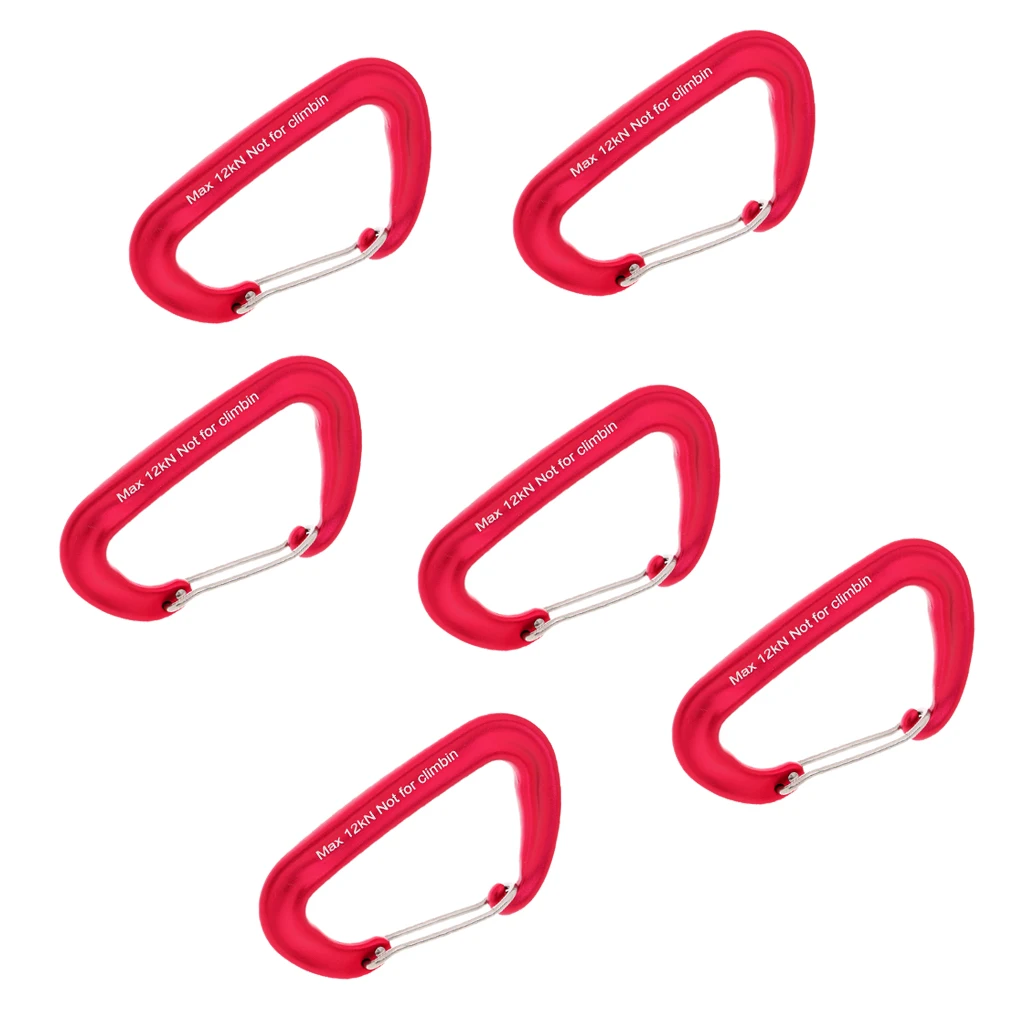 6 ชิ้น D แหวน 12KN อลูมิเนียมสปริง Snap Carabiner เปลญวนแคมป์ปิ้งเดินป่าเครื่องมือ