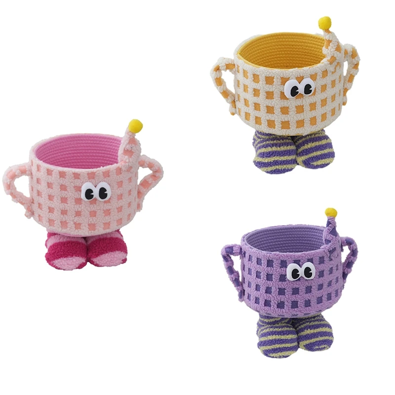 Cesta de almacenamiento tejida, cesta de almacenamiento de dibujos animados, bolsa de almacenamiento de juguetes para aperitivos, decoración bonita para el hogar