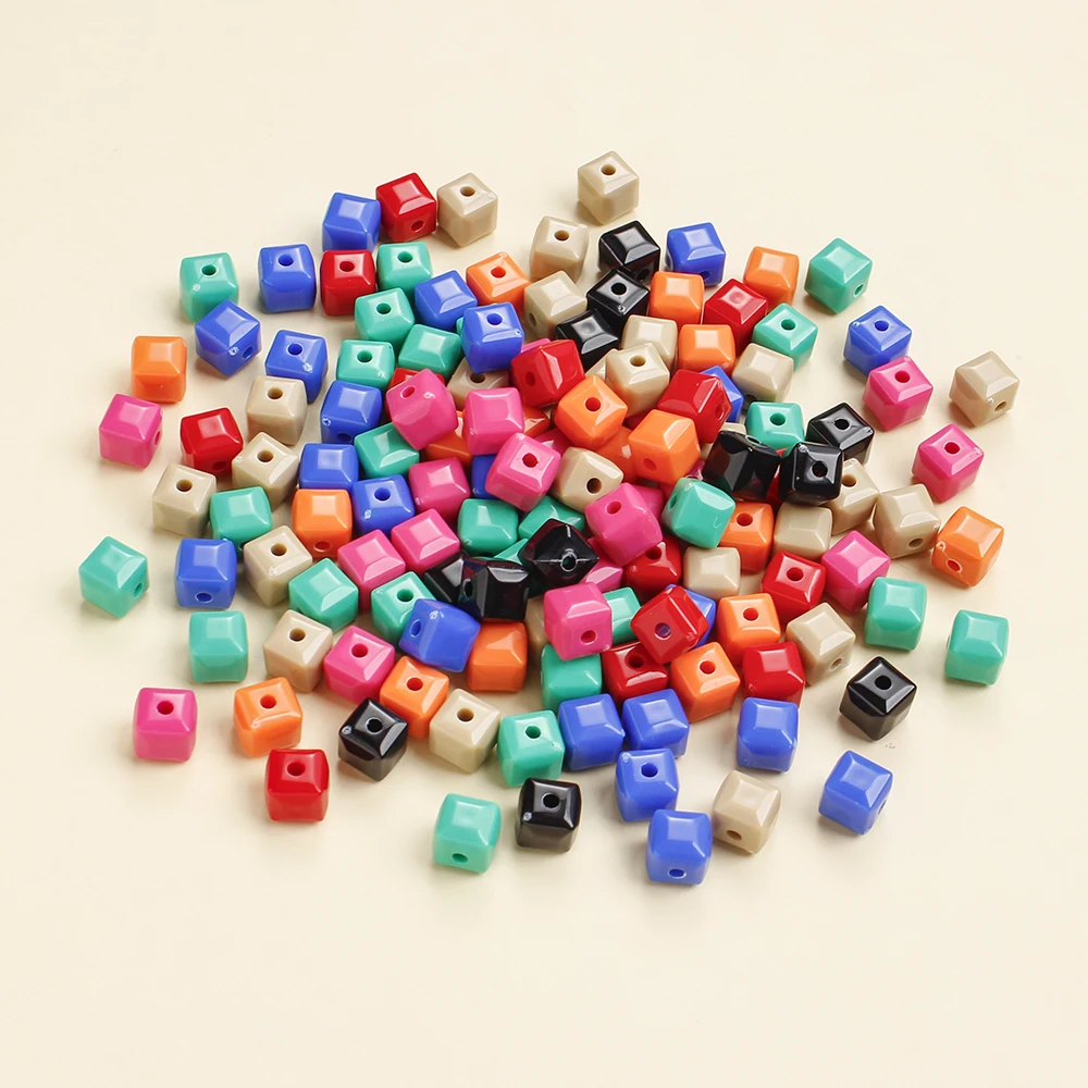 100 Stück 7mm Bunte Würfel-Acrylperlen, Gemischte Quadratische Lose Perlen für DIY-Schmuckherstellung, Armbänder, Bastelzubehör, Leuchten im Dunkeln – Detail 9