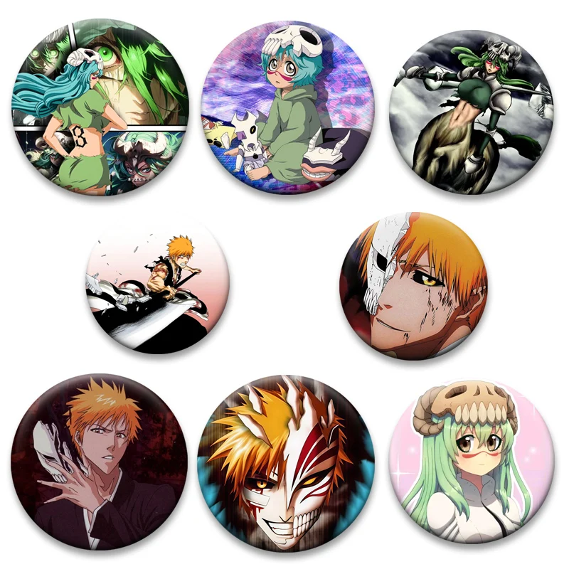 

58mm Round Anime Pins Neliel Tu Oderschvank,Kurosaki Ichigo Brooches Cartoon Cosplay Badge on Backpack Jewelry Accessories Gifts