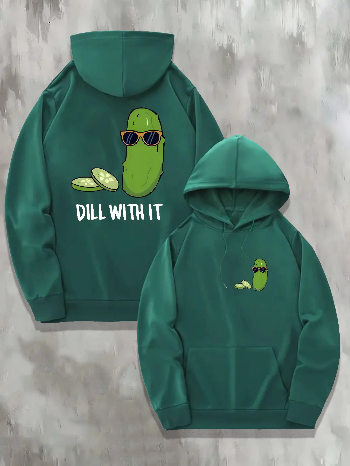 [Sweat con cappuccio grafico Dill Pickle] Felpa con cappuccio grafica Dill Pickle da 1 pezzo - Pullover casual in tessuto lavorato a maglia di poliestere con motivo geometrico - Reg